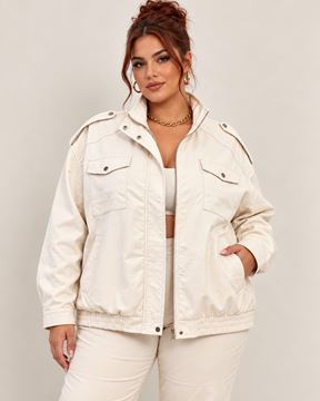 Immagine di FAUX LEATHER JACKET WITH HIGH COLLAR BUTTON POCKETS AND SIDE